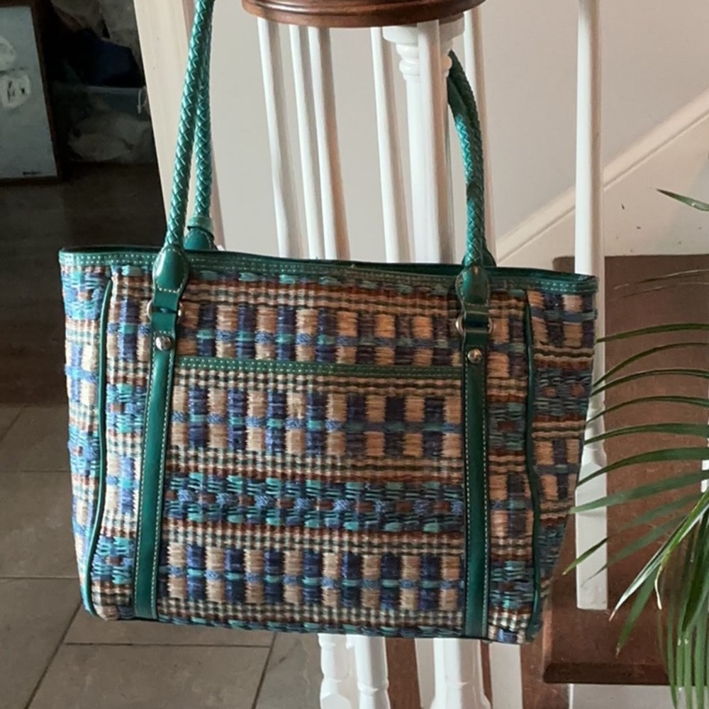 Patricia Nash Multicolor Woven Tote with Turquoise Trim - Picture 3 of 3